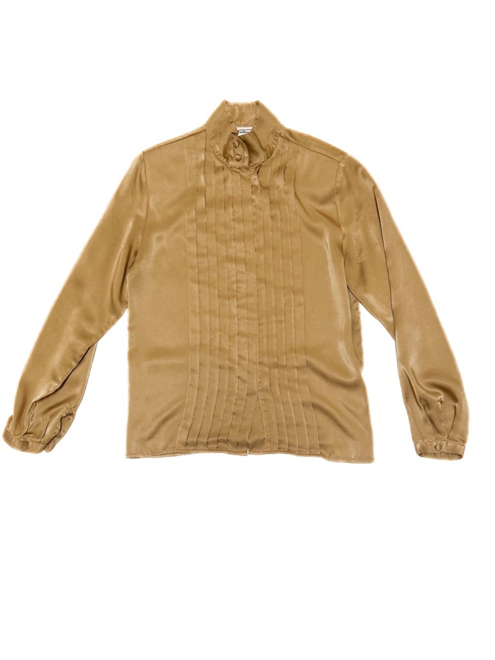 Vintage Talbots Gold Satin Tuxedo Blouse High Neck Long Sleeve Button Down Shirt
